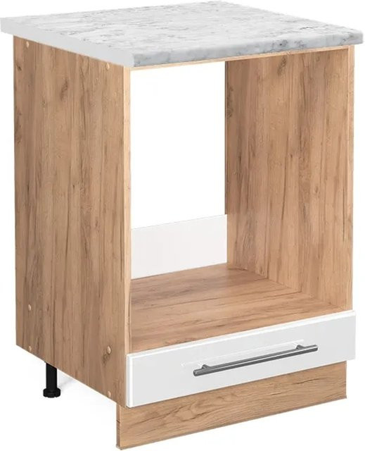 Vicco Herdumbauschrank Fame-Line Weiß Hochglanz und Goldkraft Eiche mit Marmor-Optik, Breite: 60 cm, Höhe: 82 cm, Tiefe: 60 cm - Bild 1