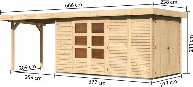 KARIBU Gartenhaus RETOLA 5 aus Holz mit Anbauschrank und Anbaudach, Farbe: Naturbelassen, B/H/T: 634 x 211 x 217 cm - Bild 2