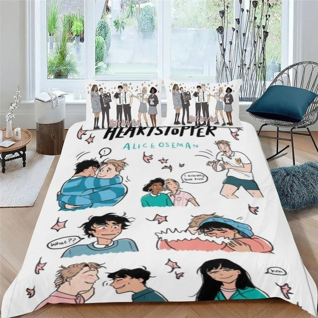 Anime Love Heartstopper Bettwäsche-Set mit Bettbezug und Kissenbezug aus Mikrofaser, Weiß, B/H: 140 x 200 cm - Bild 1