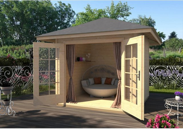 WEKA Gartenhaus 177 4-Eck Gr.2 aus Holz in Beige mit Zeltdach, B/T: 380 x 298 cm - Bild 1