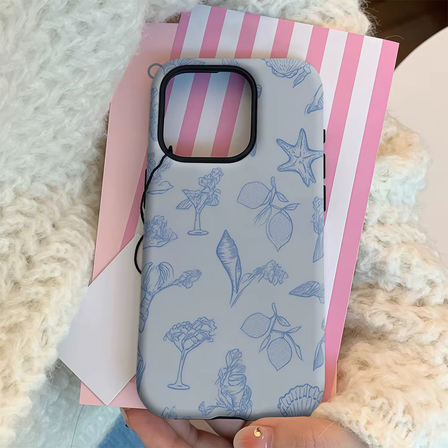 Handyhülle Küste und Blumen für iPhone 17 16 15 14 13 12 11 Pro Max Plus in Blau mit doppelschichtiger Rückseite - Bild 2