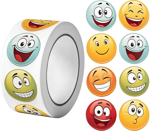 Rui Di Gesichtspaste Aufkleber mit 16 lustigen Designs, 500 Stück pro Rolle, Multicolor, Durchmesser: 2,5 cm - Bild 1