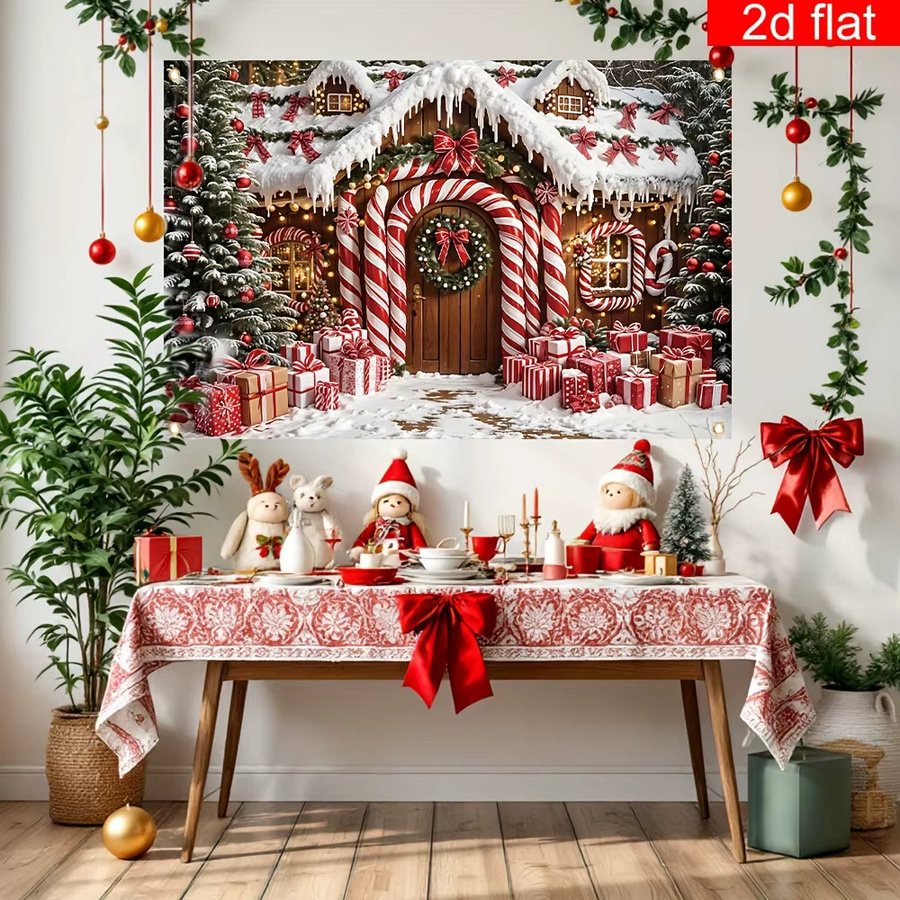 VIKAMA Christmas Cottage Wandteppich als Weihnachts-Wandbehang zur Raumdekoration - Bild 3