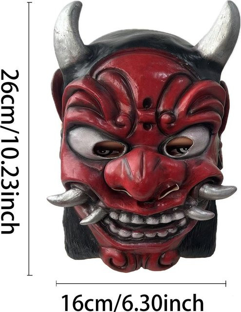 Teufels-Latexmaske im japanischen Stil, Rot, One size fits all adults - Bild 1