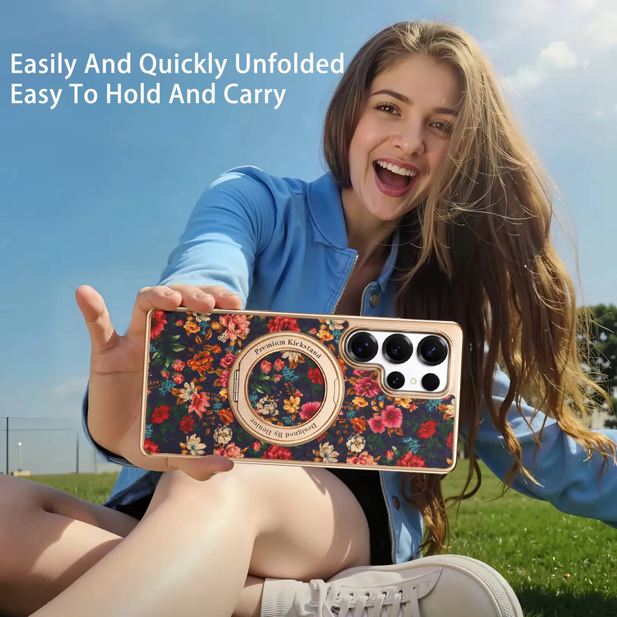 Denior Handyhülle Flower Totem aus Kork mit 360 Grad drehbarem Ständer für Samsung Galaxy S26 S25 S24 S23 Plus Ultra in Blau Multicolour - Bild 6