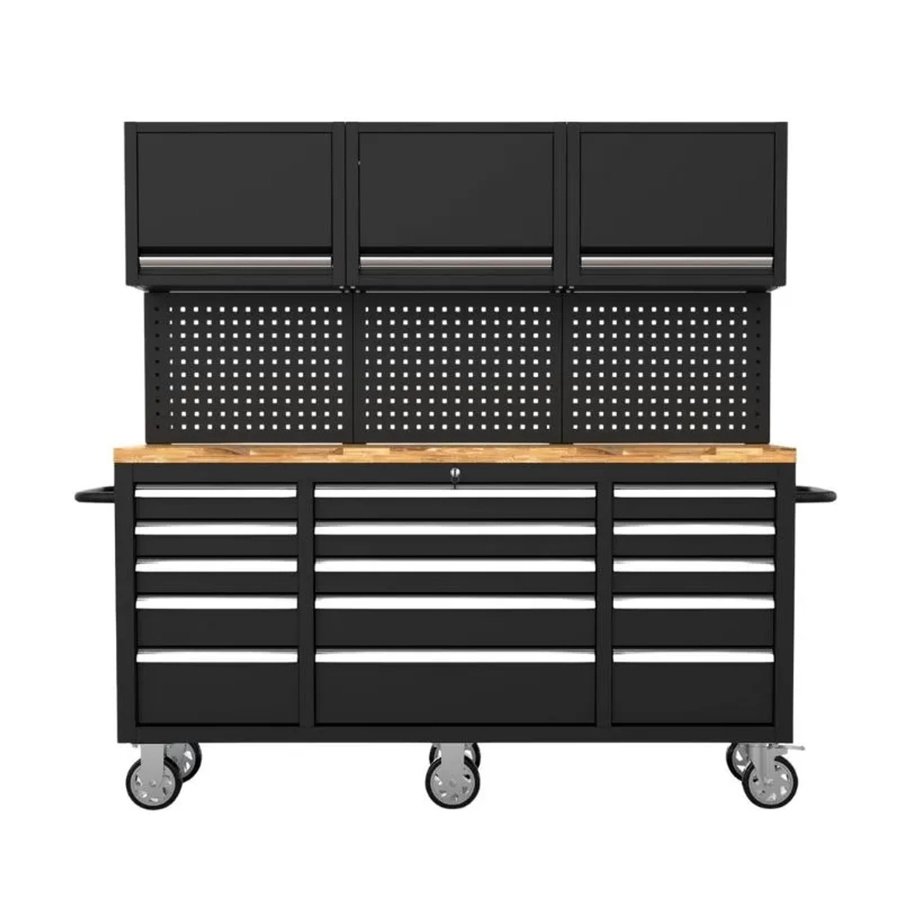 Galaflor Mobile Werkbank mit Lochwand, Oberschränken und Arbeitsplatte in Schwarz, Breite: 183 cm - Bild 2