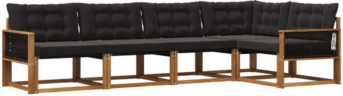 vidaXL Outdoor-Sofagarnitur aus Akazie und Polyrattan mit Kissen, 5-teiliges Loungemöbel-Set in Schwarz und Natur, Modern - Bild 1