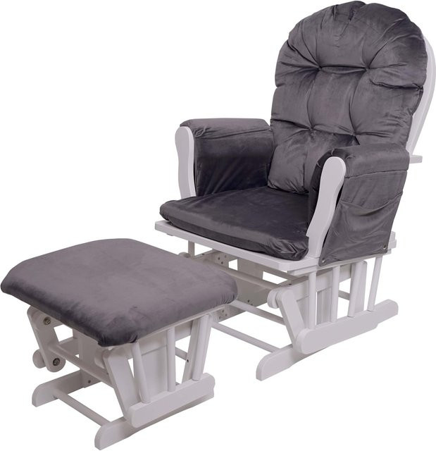 MCW Relaxsessel C76 Schwingstuhl mit Hocker aus Samt in Grau mit weißem Gummiholzgestell - Bild 1
