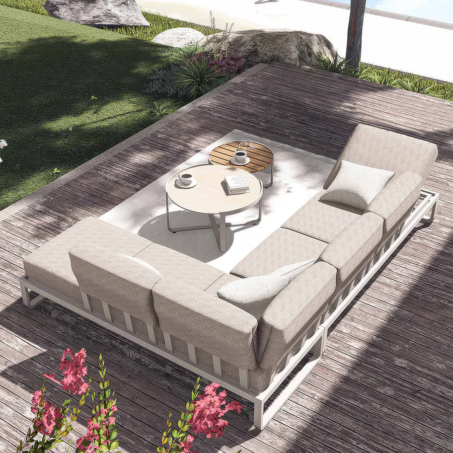 Zebra Fly Ecklounge mit Loungetisch aus Aluminium in Taupe und Beige mit Polstern und verstellbaren Kopfstützen - Bild 2