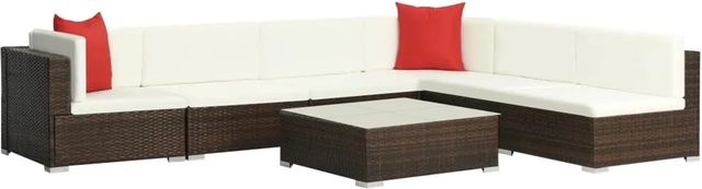 vidaXL 7-tlg Garten-Lounge-Set Modell 3 aus Poly Rattan in Braun mit Auflagen und Couchtisch in U-Form - Bild 1
