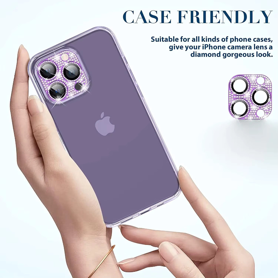 Diamant-Kamera-Objektivschutz aus Metall für iPhone 16 15 14 13 12 11 Pro Max Plus Mini in Pink - Bild 4