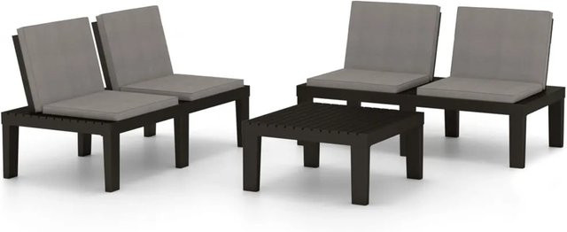 vidaXL 3-tlg Garten-Lounge-Set mit Kissen in Grau und Anthrazit, bestehend aus 2-Sitzer-Sofa und Couchtisch, wetterfestes Kunststoff-Material - Bild 1