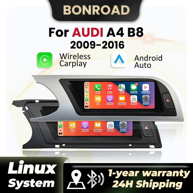 BONROAD Wireless Carplay und Android Auto Multimedia Player Autoradio mit 8,8 Zoll Display, GPS und Bluetooth für Audi A4 B8 2009-2016, Schwarz - Bild 1