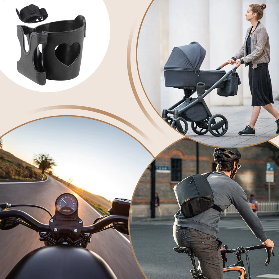 Universeller Getränkehalter mit Handyhalterung für Kinderwagen, Fahrrad, Motorrad oder Rollstuhl in Schwarz und Multicolour - Bild 4