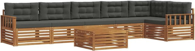 vidaXL Outdoor-Sofagarnitur aus Akazienholz in L-Form, 7-teiliges Set mit Kissen in Anthrazit und Natur - Bild 1