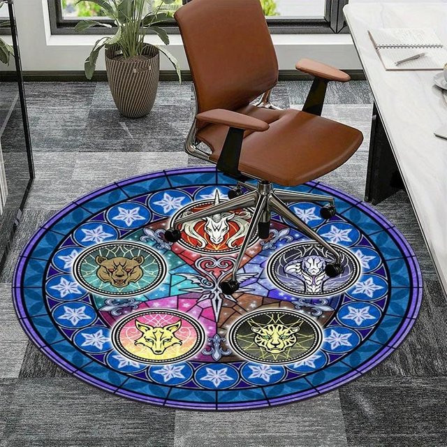 Disney Kingdom Hearts Runder Teppich im Buntglas-Stil mit Cartoon-Charakter-Design, Grau/Mehrfarbig, Durchmesser: 40 cm - Bild 1