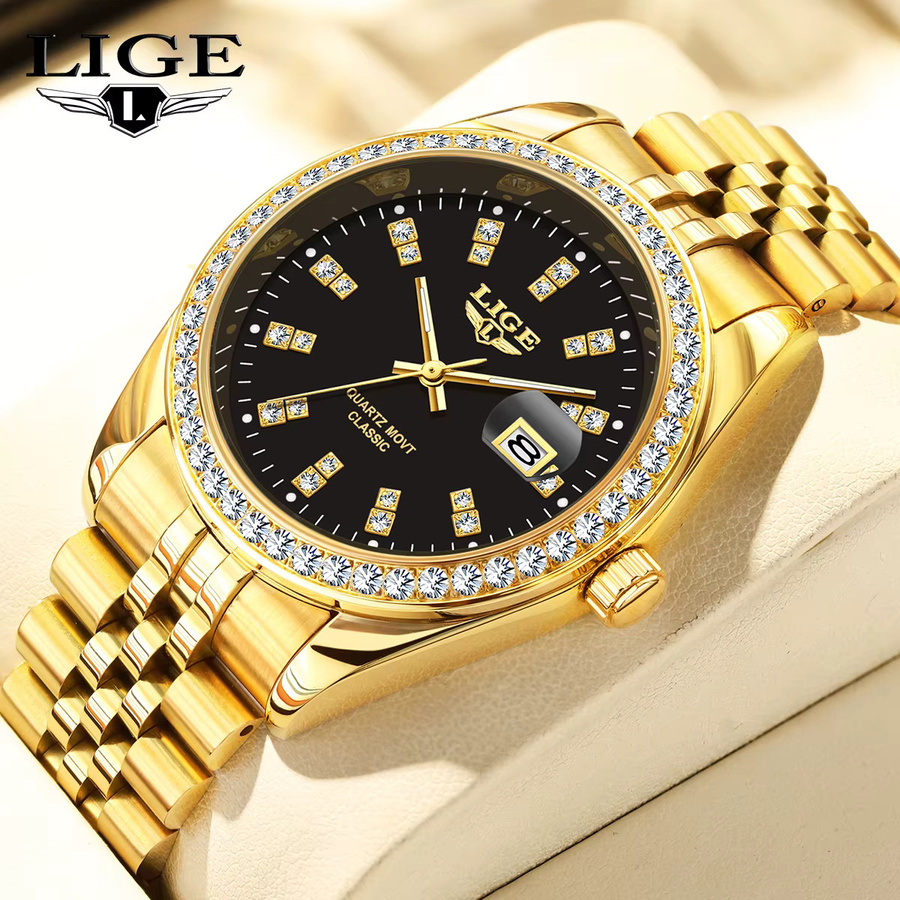 LIGE Armbanduhr Edelstahl, Gold, Quarz, Herren - Bild 2
