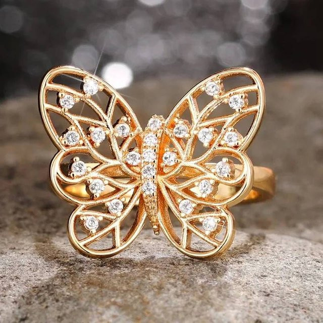 Huitan Damenring, Schmetterling, Zirkonia, Gold - Bild 1