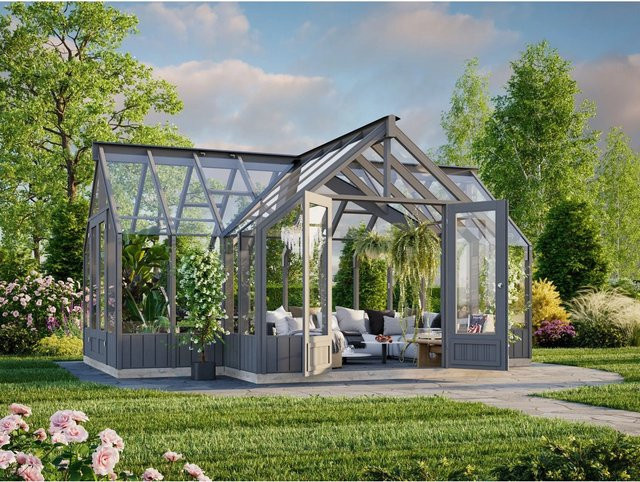 Palmako Holz-Gartenhaus Emilia Satteldach in Dunkelgrau mit modernem Design - Bild 1