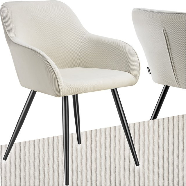 tectake Esszimmerstuhl Marilyn gepolstert in Cordoptik mit Stahlbeinen, B/T/H: 58 x 62 x 82 cm, Schwarz/Beige - Bild 1