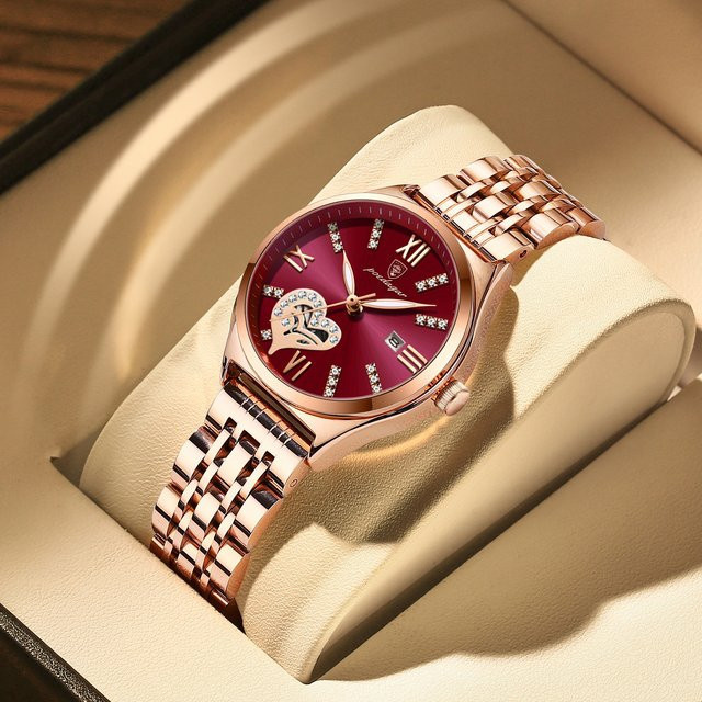 POEDAGAR Armbanduhr Quarz, Edelstahl, Roségold, Damen, Datum, Leuchtzeiger - Bild 1