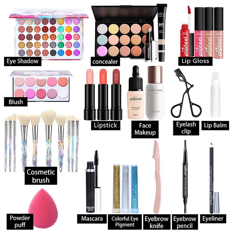 TMISHION Make-up-Kosmetik-Set mit Lipgloss-Pinsel, Puderquaste und Aufbewahrungsbox - Bild 2