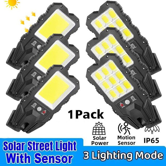 XIWANGFIRE Solar LED Außenleuchte mit Motion Sensor und 3 Modi, Wasserdichte LED Wandlampe für Garten und Außenbereich, Schwarz - Bild 1