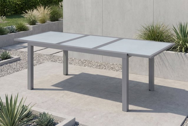 Villana Sylvania Ausziehtisch für Garten und Terrasse aus Aluminium und Sicherheitsglas, Silber/Weiß, B/T: 160 bis 220 x 90 cm, Höhe: 75 cm - Bild 1