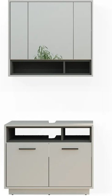 Vicco Badmöbel-Set Beatrice in Grau und Anthrazit, modernes Badezimmer-Set bestehend aus Spiegelschrank und Waschtischunterschrank - Bild 2