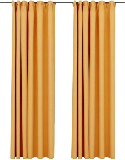 vidaXL Verdunkelungsvorhänge in Leinenoptik mit Haken, 2 Stück, Gelb, B: 140 cm, H: 245 cm - Bild 1