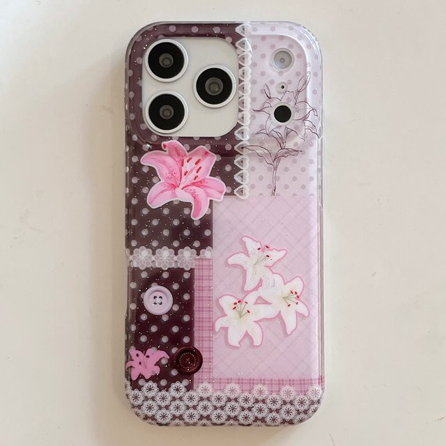 TROPLET Handyhülle mit Vintage Spitze und Lilien Patchwork Blumenmuster für iPhone 17 16 15 14 13 Pro Max in Multicolour - Bild 1