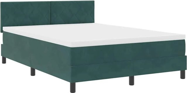vidaXL LED Boxspringbett mit Matratze aus Samt in Dunkelgrün, B/T/H: 140 x 200 x 143 cm - Bild 1