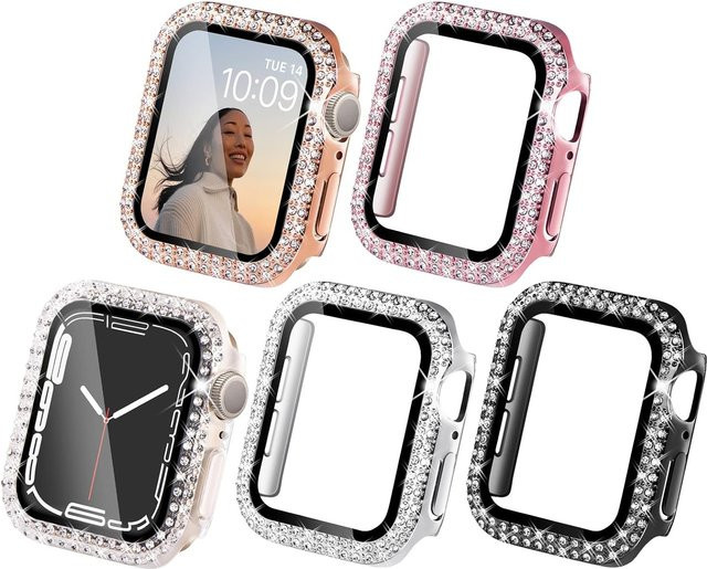 samusak Uhrengehäuse für Apple Watch, Diamant, Zirkonia, Messing, Silikon, Unisex - Bild 1
