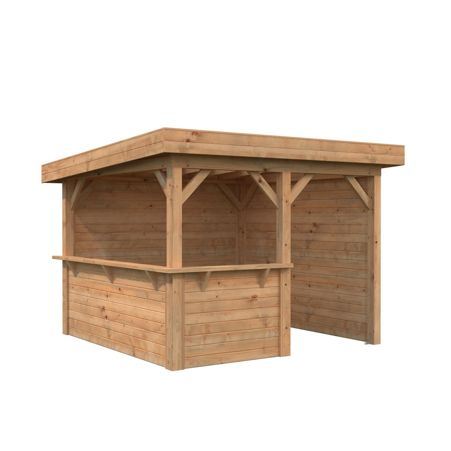 PALMAKO Pavillon Lenna Set 303 aus Fichtenholz mit Flachdach und Eck-Tresen, Braun, B/T/H: 300 x 300 x 245 cm - Bild 2
