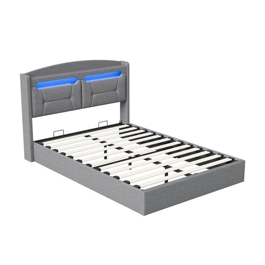 PXloue Polsterbett mit hydraulischem Stauraum, LED und USB-Anschluss, Farbe: Grau, B/T/H: 140 x 200 x 45 cm - Bild 2