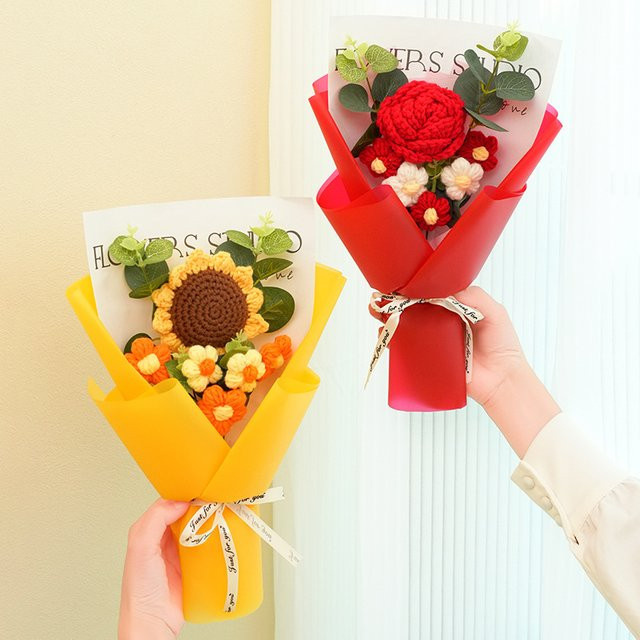 MENGHAO Künstliches Blumenbouquet aus Rosen und Sonnenblumen in Gelb und Rosa aus Textil zur Dekoration - Bild 1