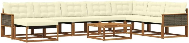 vidaXL Outdoor-Sofagarnitur aus Massivholz Akazie in Natur und Creme mit 9 Teilen und Textilene-Polstern - Bild 1