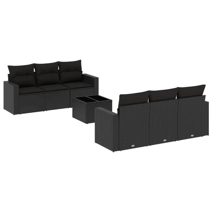 vidaXL 7-tlg Garten-Sofagarnitur aus Poly-Rattan mit Kissen, Schwarz - Bild 2