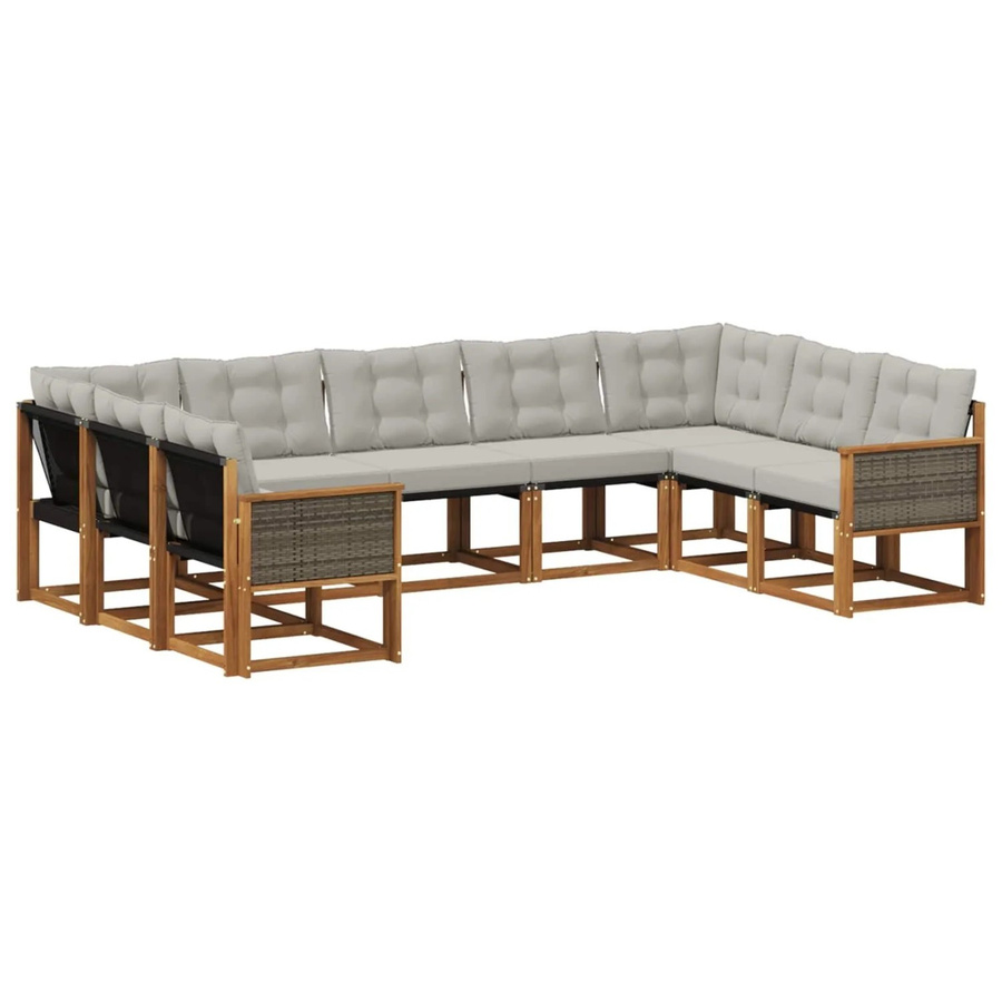 vidaXL Outdoor-Sofagarnitur L-Form aus Akazien-Massivholz mit 9 Kissen in Natur und Hellgrau - Bild 2