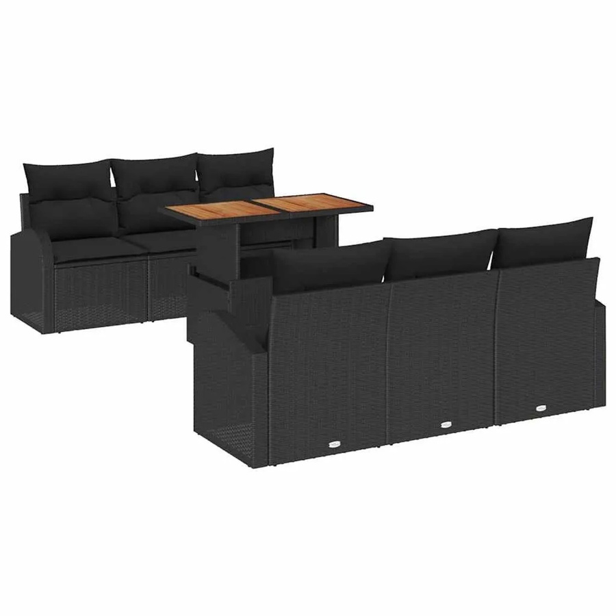 vidaXL Garten-Sofa-Set in L-Form mit 7-teiligem Set aus Lounge-Sesseln, 3-Sitzer-Sofa, Couchtisch und Kissen in Schwarz - Bild 2