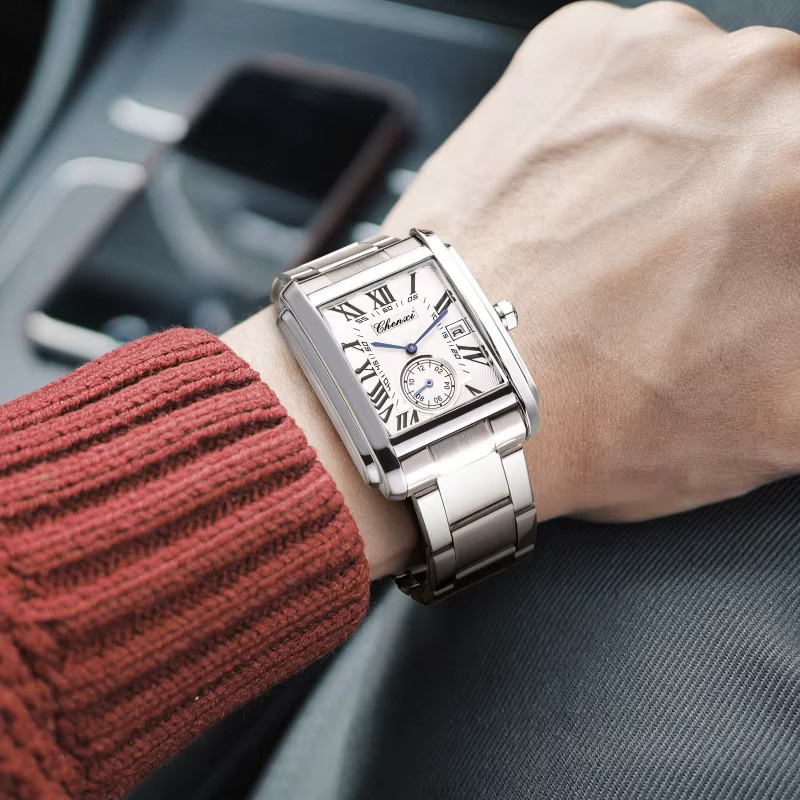 CHENXI Armbanduhr Quarz, Edelstahl, Silber, Eckig, Herren - Bild 4