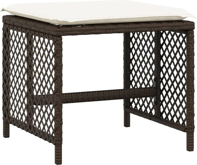 vidaXL Gartenhocker Set aus 4 Stück in Braun mit Kissen aus Poly Rattan und Metall, B/T/H: 41 x 41 x 36 cm - Bild 1
