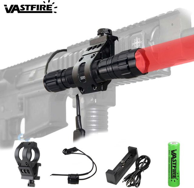 VASTFIRE Taktische LED Taschenlampe mit rotem Licht, High Power Scheinwerfer für Jagd und Nacht, Schwarz/Rot - Bild 1