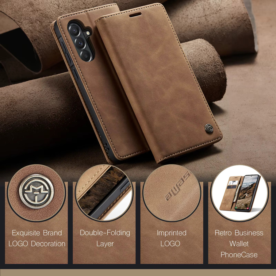 Retro Leder-Brieftasche für Samsung Galaxy A57 5G, A56 5G, A55 5G und A54 5G mit Kartenfächern und Standfunktion in Braun - Bild 1