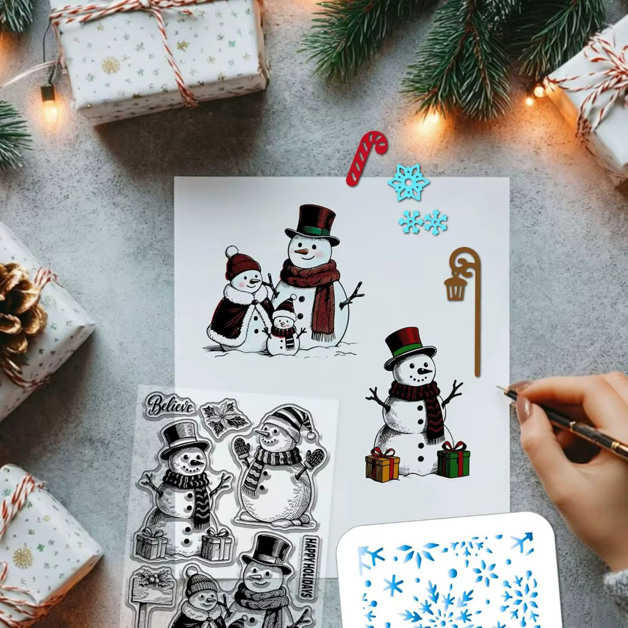 Transparenter Weihnachtsschneemann Stempel aus Metall für Bastelarbeiten und Kartenherstellung - Bild 3