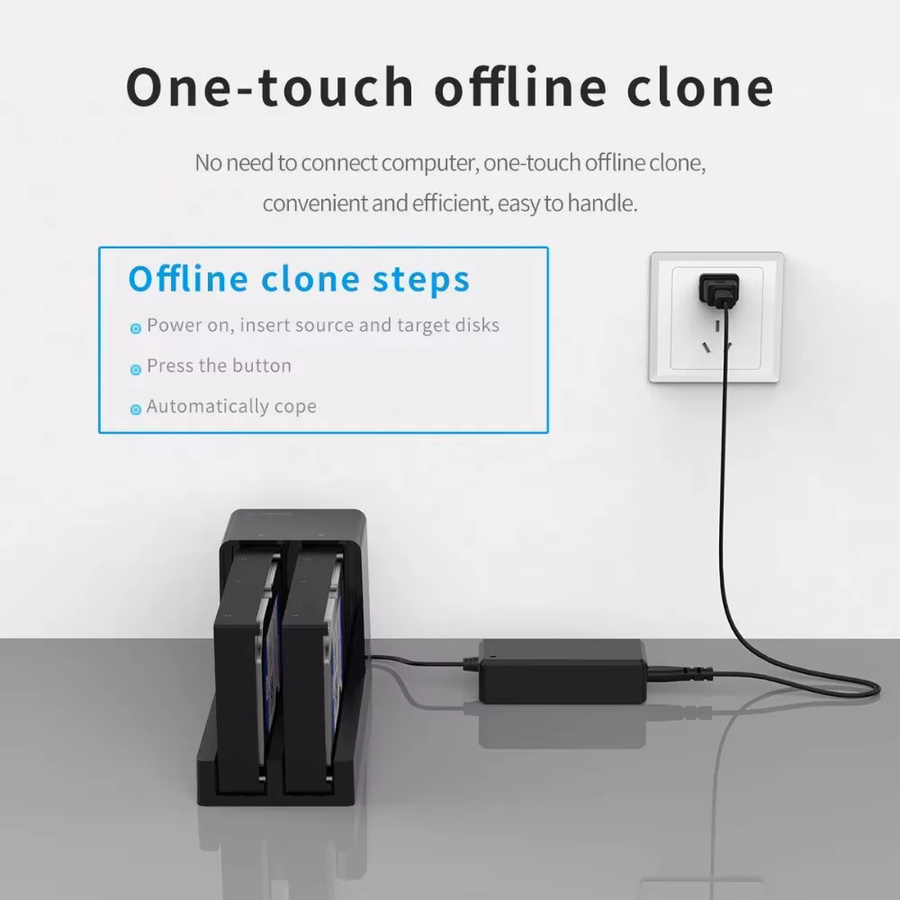 ORICO 2-Bay HDD-Dockingstation mit Offline-Klonfunktion, SATA zu USB 3.0 Festplattengehäuse für 2,5 und 3,5 Zoll Festplatten, Schwarz - Bild 2