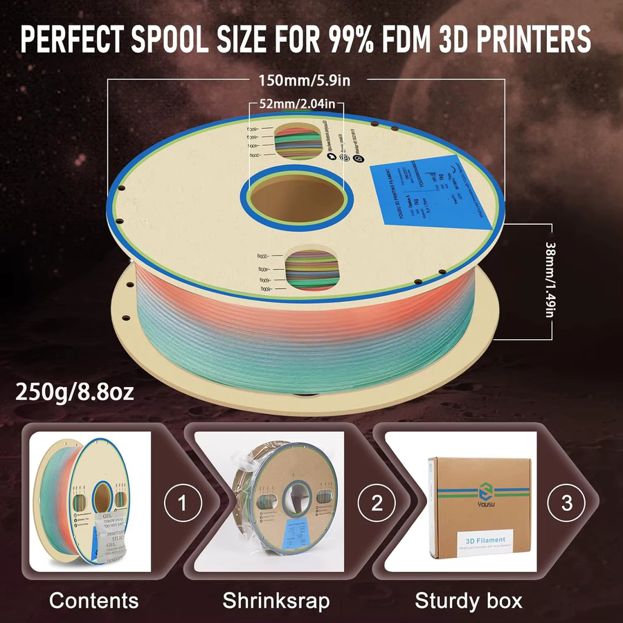 Filajoy3D PLA Glow Filament Weiß zu Regenbogen 1,75mm 250g mit schrittweisem Farbwechsel - Bild 2