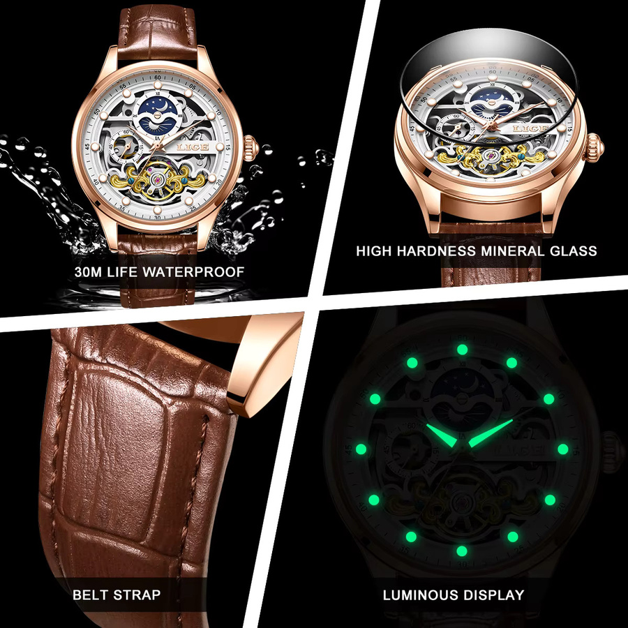LIGE Armbanduhr, mechanisch, Automatik, Herren - Bild 6