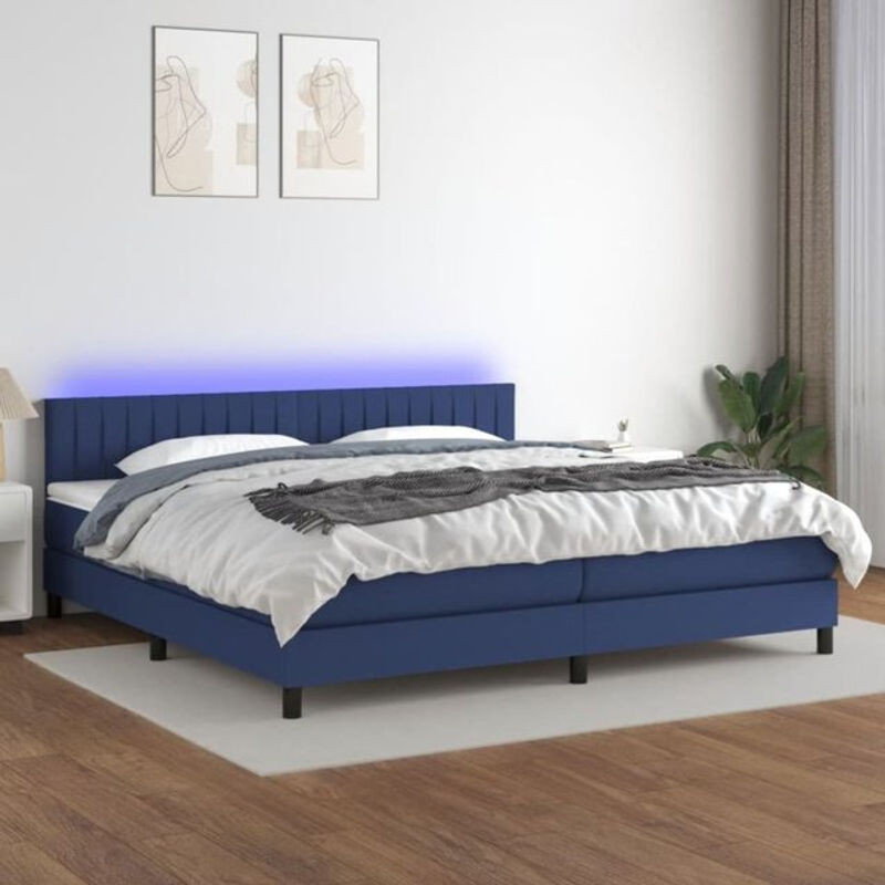 vidaxl Boxspringbett mit Matratze in Blau und Weiß aus Stoff, B/T/H: 200 x 200 x 78 cm - Bild 1
