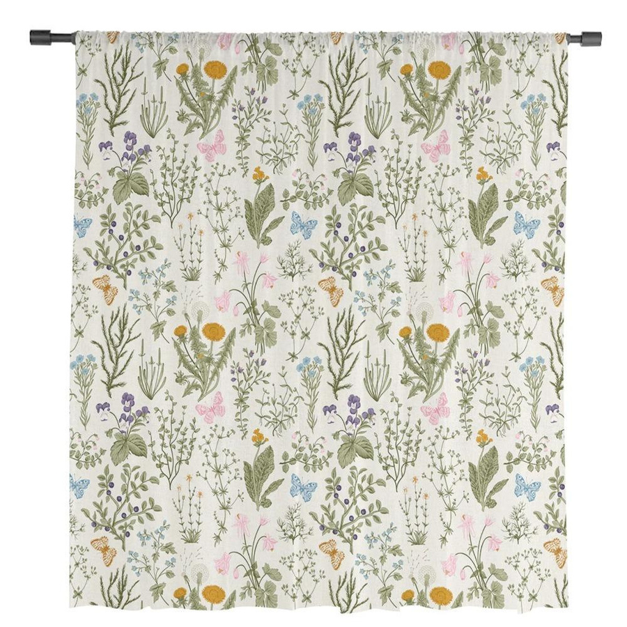 Yiran Furniture Vintage Voile-Vorhang mit Blumen- und Schmetterlingsmuster, Transparent, Mehrfarbig, B: 135 cm, H: 115 cm - Bild 1
